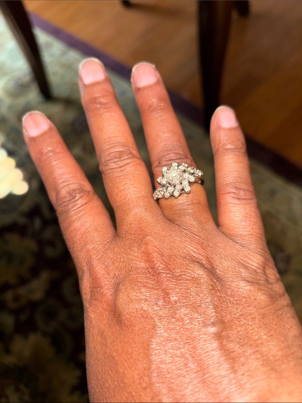 Sparkling Silver Floral Cluster Ring - White Stones